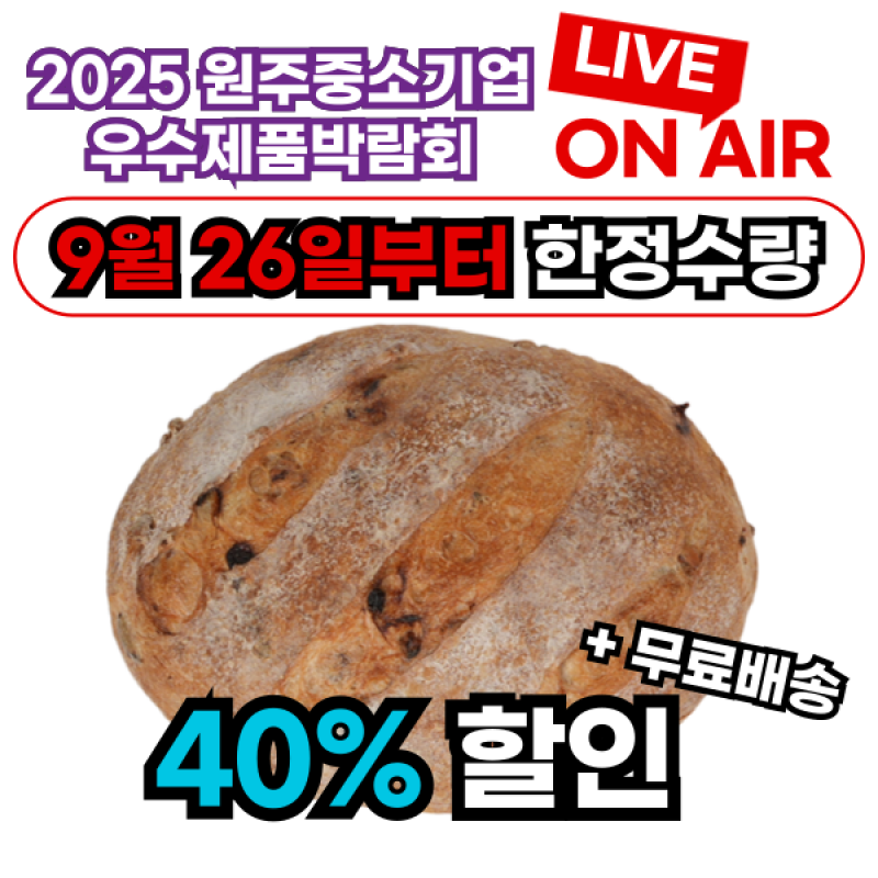 강원더몰,[라이브 특가][노이스트브레드] 천연발효종 450% 호두 크랜베리 깜빠뉴, 520g